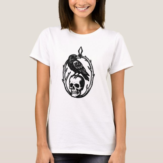 Raven Skull Line Art T-Shirt (Front)