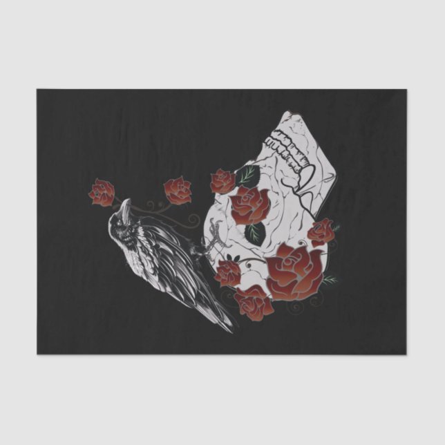 Raven, Skull & Roses Gift Tissue Paper (Front)