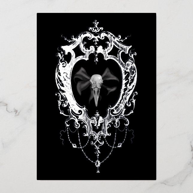 Raven Skull Silver Frame Goth Wedding (Front)