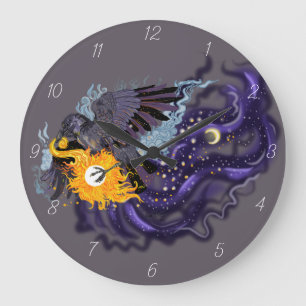 Raven Sky Folklore Large Clock