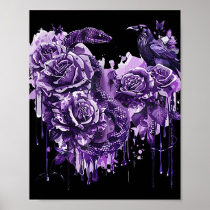 Raven Snake Roses Gothic Steampunk Biker Heart-sha Poster
