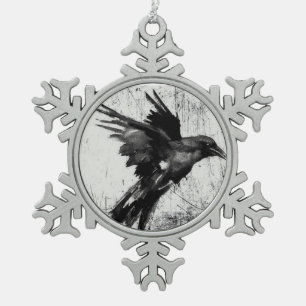 Raven snowflake pendant pewter christmas ornament