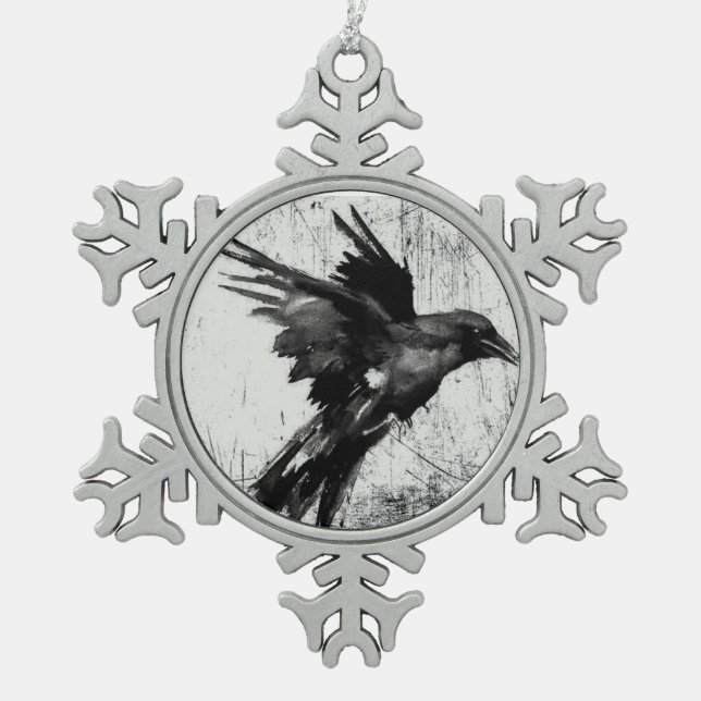 Raven snowflake pendant snowflake pewter christmas ornament (Front)