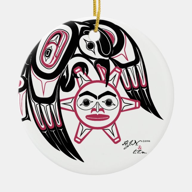 Raven Stealing the Sun Ceramic Tree Decoration (Front)