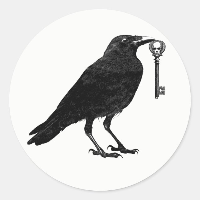 Raven Steals Skeleton Key Classic Round Sticker (Front)