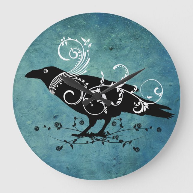 Raven & Swirls Teal Wall Clock (Front)