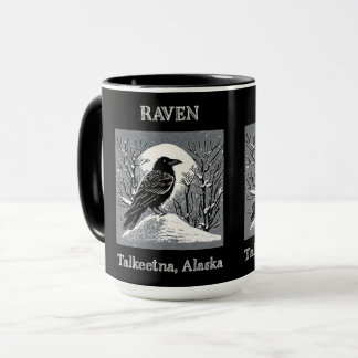 Raven: Talkeetna, Alaska black and white Mug