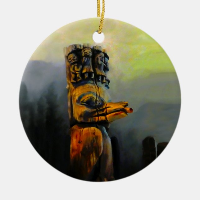 Raven Totem Pole Ceramic Ornament (Front)