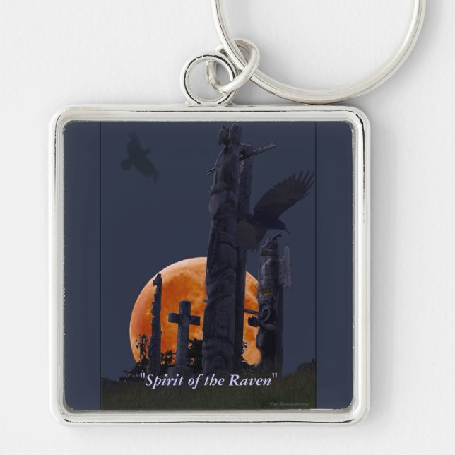 Raven & Totems in a Cemetery Key Ring (Front)