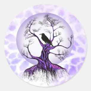 Raven Tree Lavender Purple Moon Crow Stickers