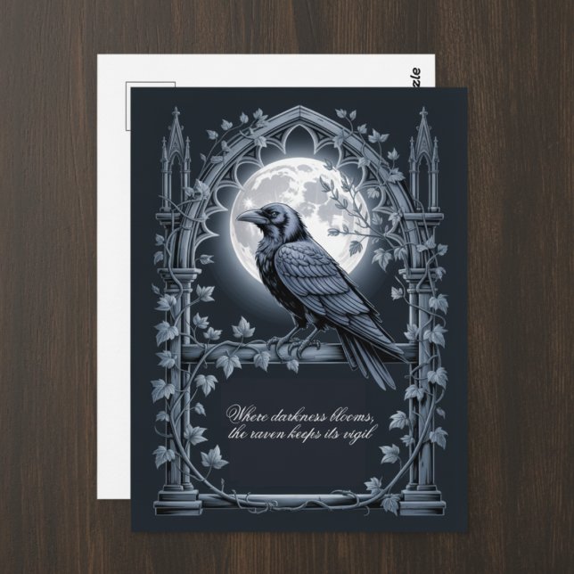 Raven Under Moon Gothic Midnight  Postcard (Dark raven postcard)