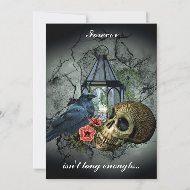 Raven Vampire Skull Goth Wedding Invitation (Front)