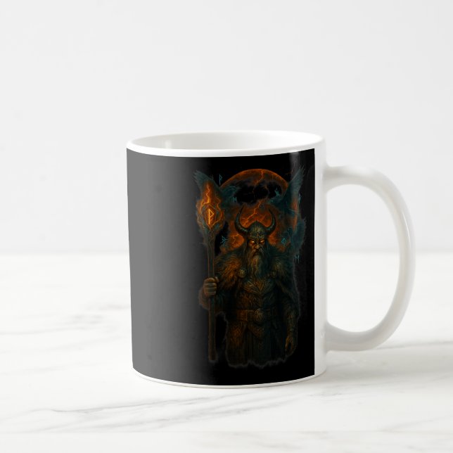 Raven Viking Halloween Design Norse Sorcerer Moon  Coffee Mug (Right)