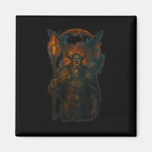 Raven Viking Halloween Design Norse Sorcerer Moon Magnet