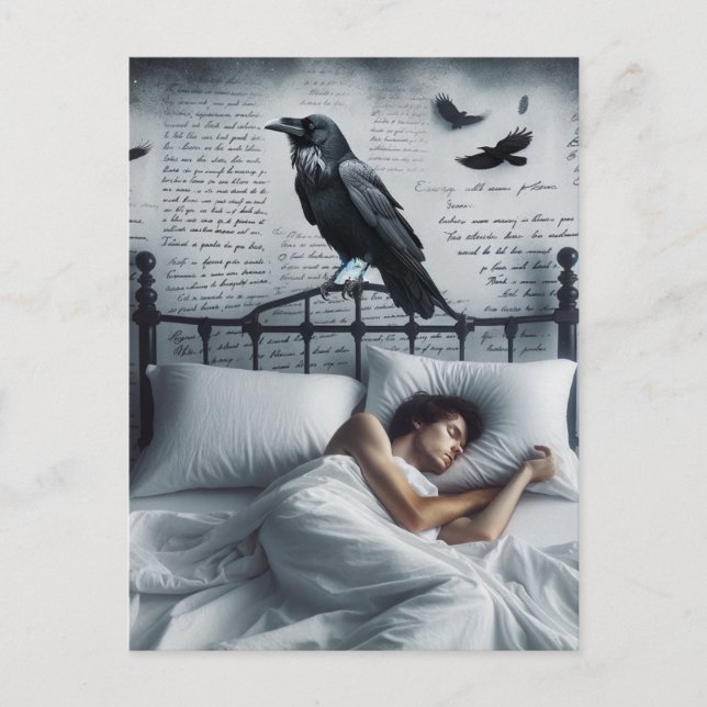 Raven Watches Over Person Asleep Postcard (Front)