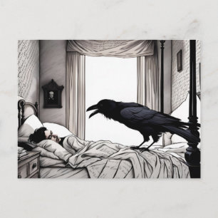 Raven Watching Sleeping Poe Postcard