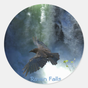 RAVEN & WATER FALL Nature Gifts Classic Round Sticker