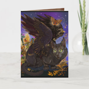Raven Winged Autumn Magic Cat Thank You Card
