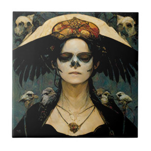 Raven Witch 4 Fantasy Horror Goth Gothic Ceramic Tile