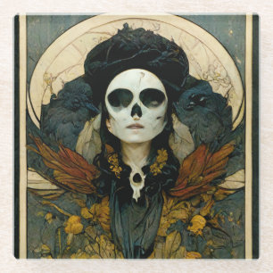 Raven Witch Fantasy Horror Goth Gothic Glass Coaster