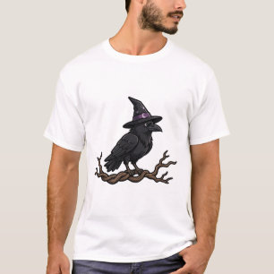 Raven Witch Hat Gothic Halloween Art T-Shirt