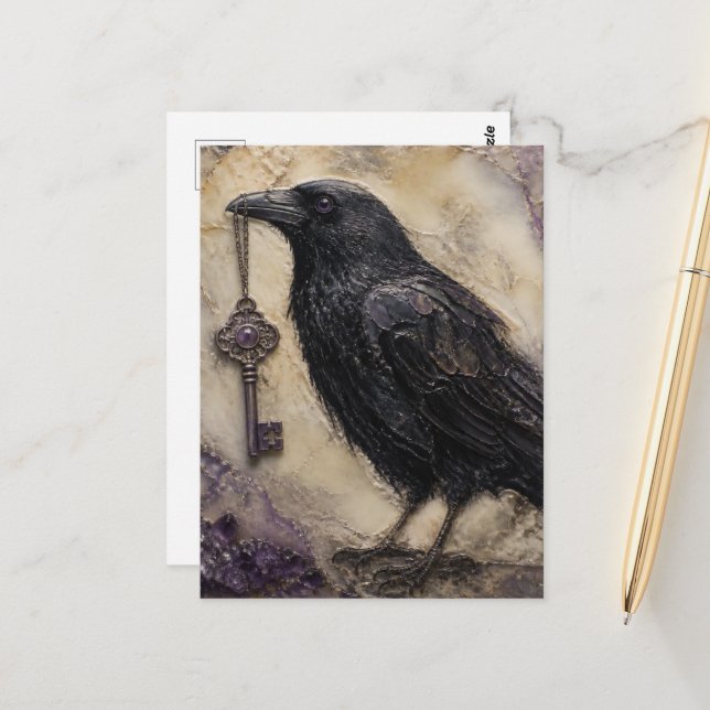 Raven with a Key Postcard (Front/Back In Situ)