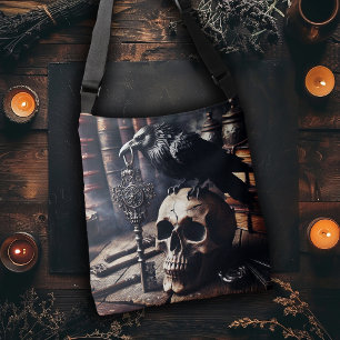 Raven with Key on a Skull Crossbody Bag