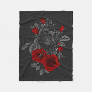 Raven with the key and roses fleece blanket
