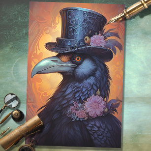 Raven with Top Hat 3 Decoupage Paper