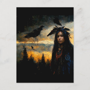 Raven woman postcard