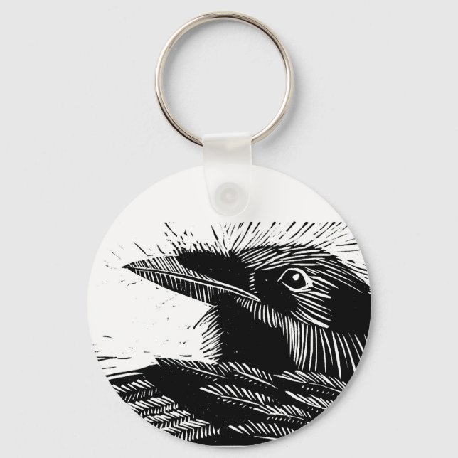 Raven Woodcut Keychain (Front)