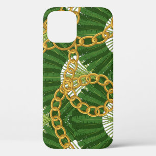 Ravenala & Gold Chains: Vintage Elegance iPhone 12 Case