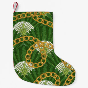 Ravenala madagascariensis and gold chains. Vintage Small Christmas Stocking