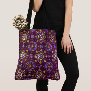 RAVENNA BYZANTINE MOSAICS,STAR,PURPLE STARRY NIGHT TOTE BAG