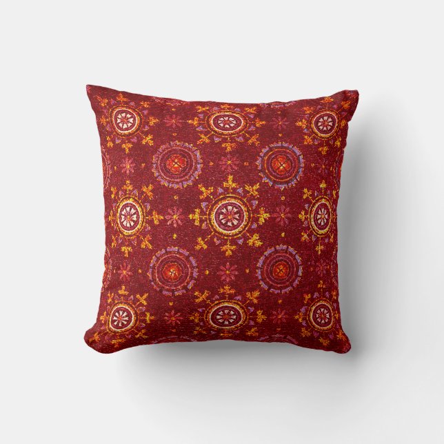 RAVENNA BYZANTINE MOSAICS,STARS,RED STARRY NIGHT CUSHION (Front)