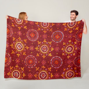RAVENNA BYZANTINE MOSAICS,STARS,RED STARRY NIGHT FLEECE BLANKET