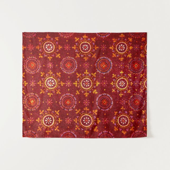 RAVENNA BYZANTINE MOSAICS,STARS,RED STARRY NIGHT TAPESTRY (Front (Horizontal))