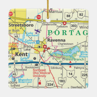 Ravenna Ohio Map Ceramic Ornament
