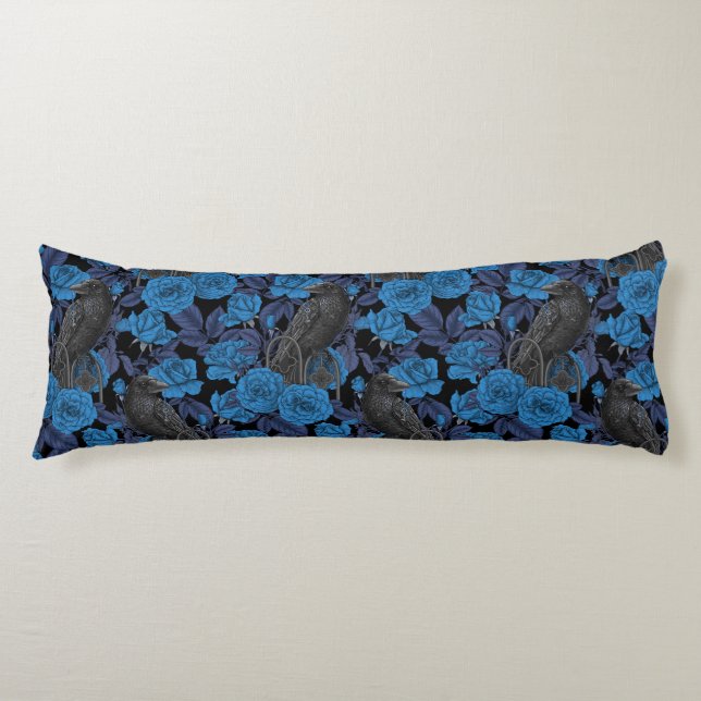 Ravens and  blue roses body cushion (Front)