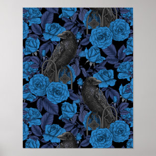 Ravens and  blue roses poster