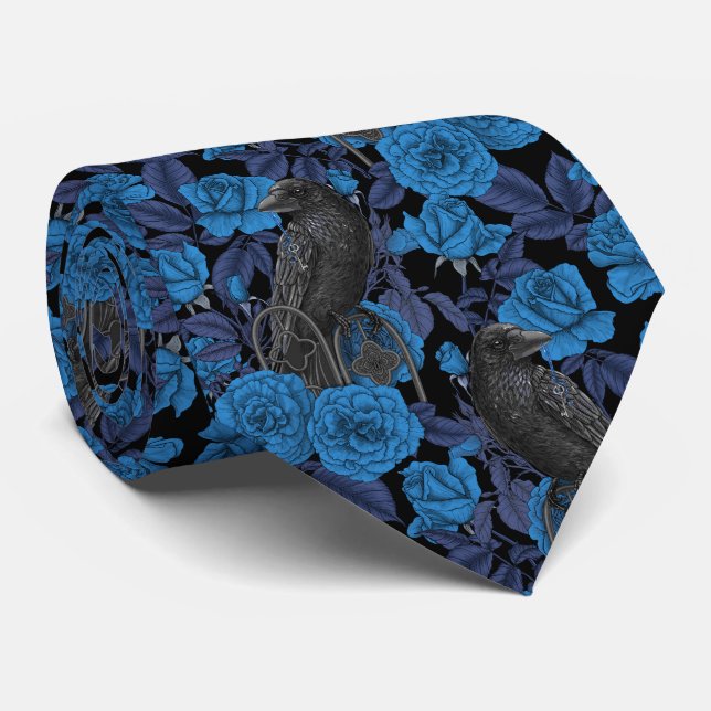 Ravens and  blue roses tie (Rolled)