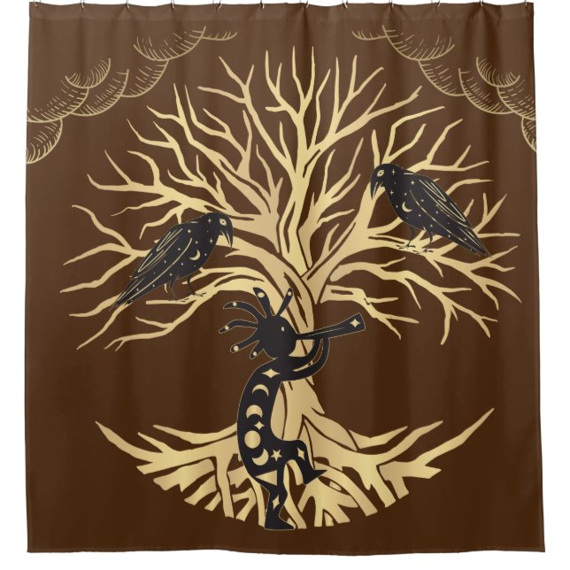Ravens and Kokopelli Shower Curtain (Front)