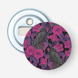 Ravens and pink roses bottle opener