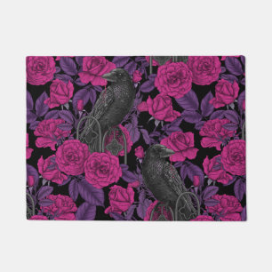 Ravens and pink roses doormat