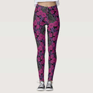 Ravens and pink roses leggings