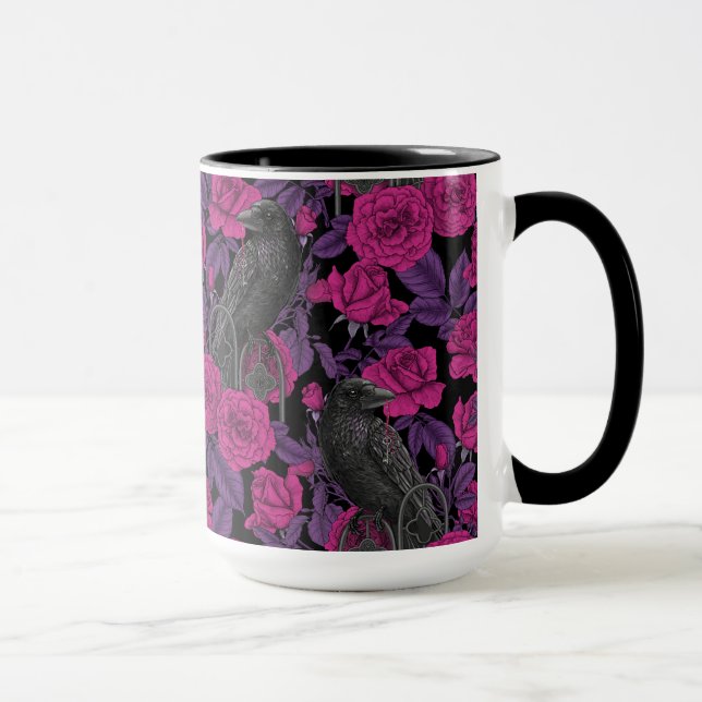 Ravens and pink roses mug (Right)