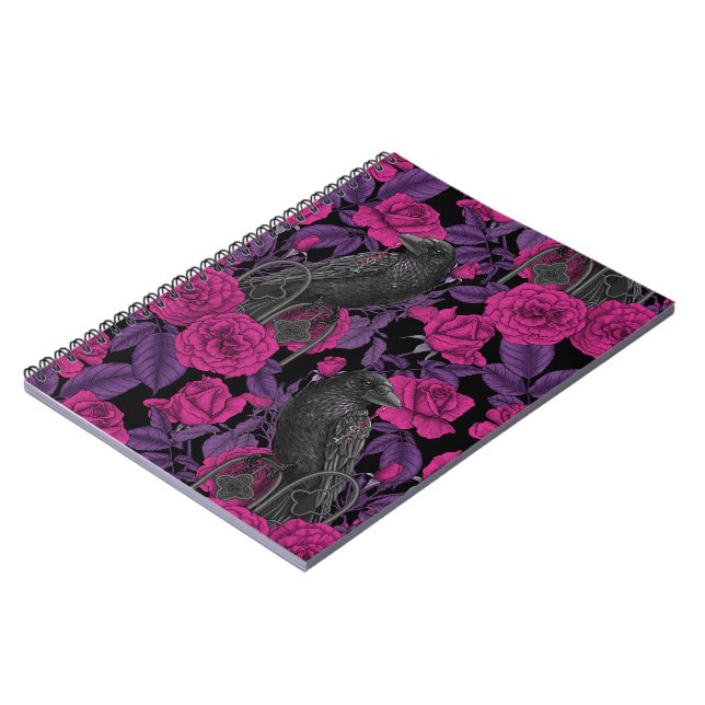 Ravens and pink roses notebook (Left Side)