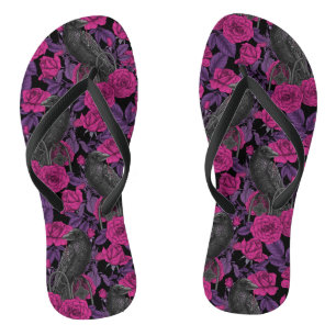 Ravens and pink roses thongs