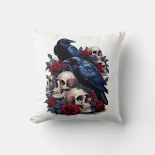 Ravens and Roses: Gothic Skull Design Cushion