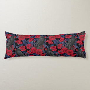Ravens and roses with dark blue leaves body cushion